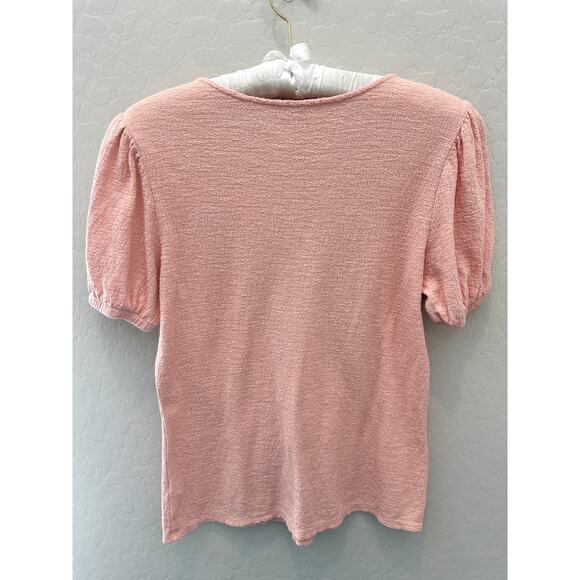 DOWNEAST | Textured Puff Sleeve Knit Top Pink | Small - Picture 4 of 7